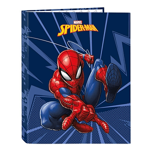 Safta Spider-Man Carpeta con 4 Anillas 25mm - Tapas Duras Forradas - Formato Folio - 265x40x330mm - Color Azul Marino