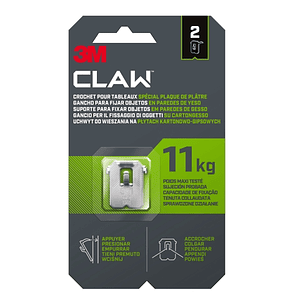 3M Claw Pack de 2 Ganchos de Metal para Paredes de Yeso - Soporta hasta 11kg - Color Gris/Titanio