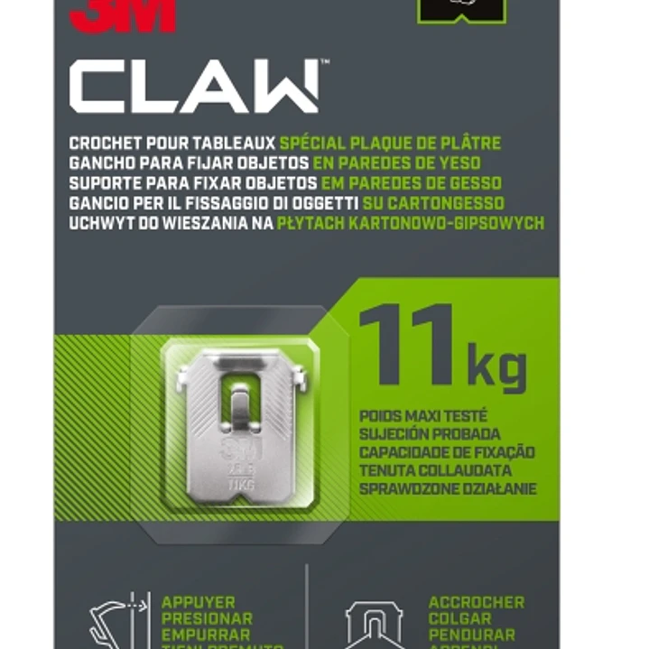 3M Claw Pack de 2 Ganchos de Metal para Paredes de Yeso - Soporta hasta 11kg - Color Gris/Titanio 1