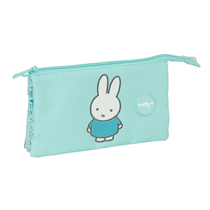 Safta Miffy Friends Portatodo - 3 Compartimentos con Cremalleras - Bolsillo Interior - Resistente al Agua - Material Reciclado - 0.6L - 220x30x120mm -