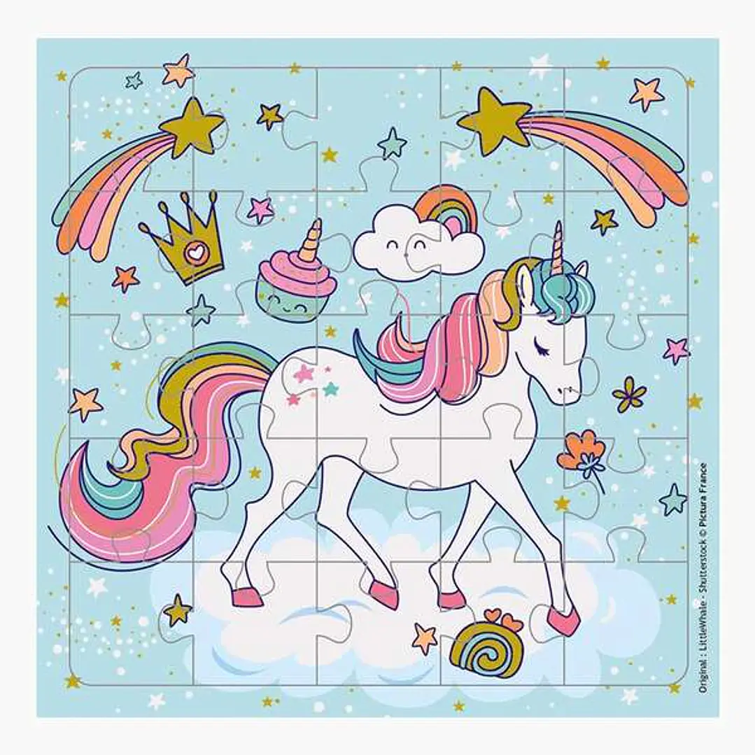 Pictura Tarjeta Puzzle Unicornio - 15.5x15.5cm - 25 Piezas - Tematica Unicornio - Incluye Tarjeta Plegada y Sobre Blanco - Certificacion FSC 1