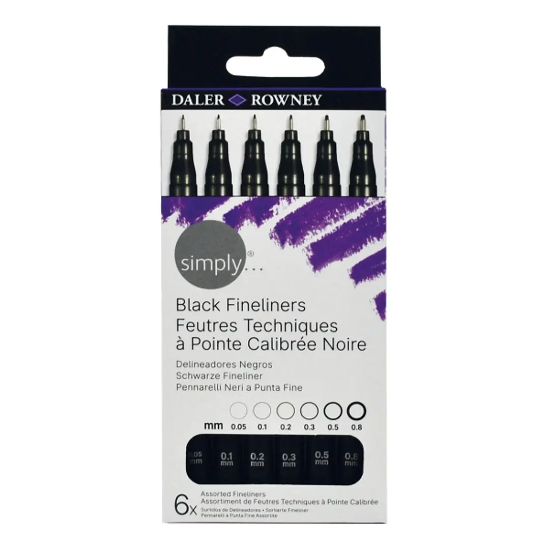 Daler Rowney Simply Pack de 6 Rotuladores Fineliner - Color Negro 1