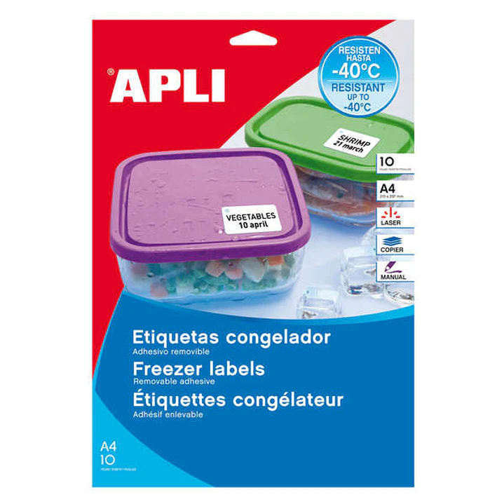 Apli Pack de 650 Etiquetas Especiales para Congelador 38.1x21.2mm - 10 Hojas por 65 Etiquetas - Adhesivo Removible Resistente hasta -40º - Cantos Rect 1