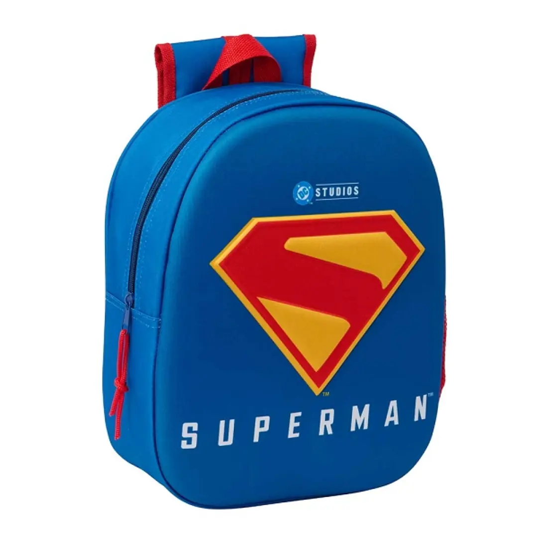 Safta Superman Mochila 3D de 8.64L - Portabotellas - Tarjeta de Identificacion Personal - Hombreras Acolchadas - 27x33x10cm - Color Rojo y Azul 1