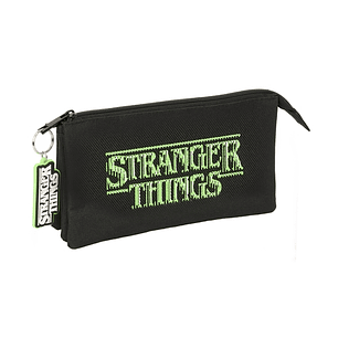 Safta Stranger Things Portatodo - 3 Compartimentos con Cremalleras - Bolsillo Interior - 0.6L - 220x30x120mm - Color Negro