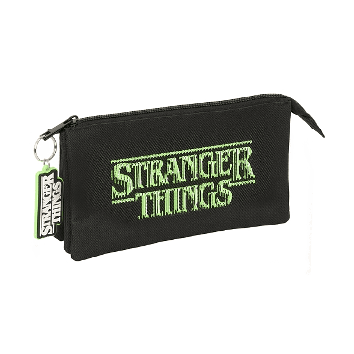 Safta Stranger Things Portatodo - 3 Compartimentos con Cremalleras - Bolsillo Interior - 0.6L - 220x30x120mm - Color Negro 1