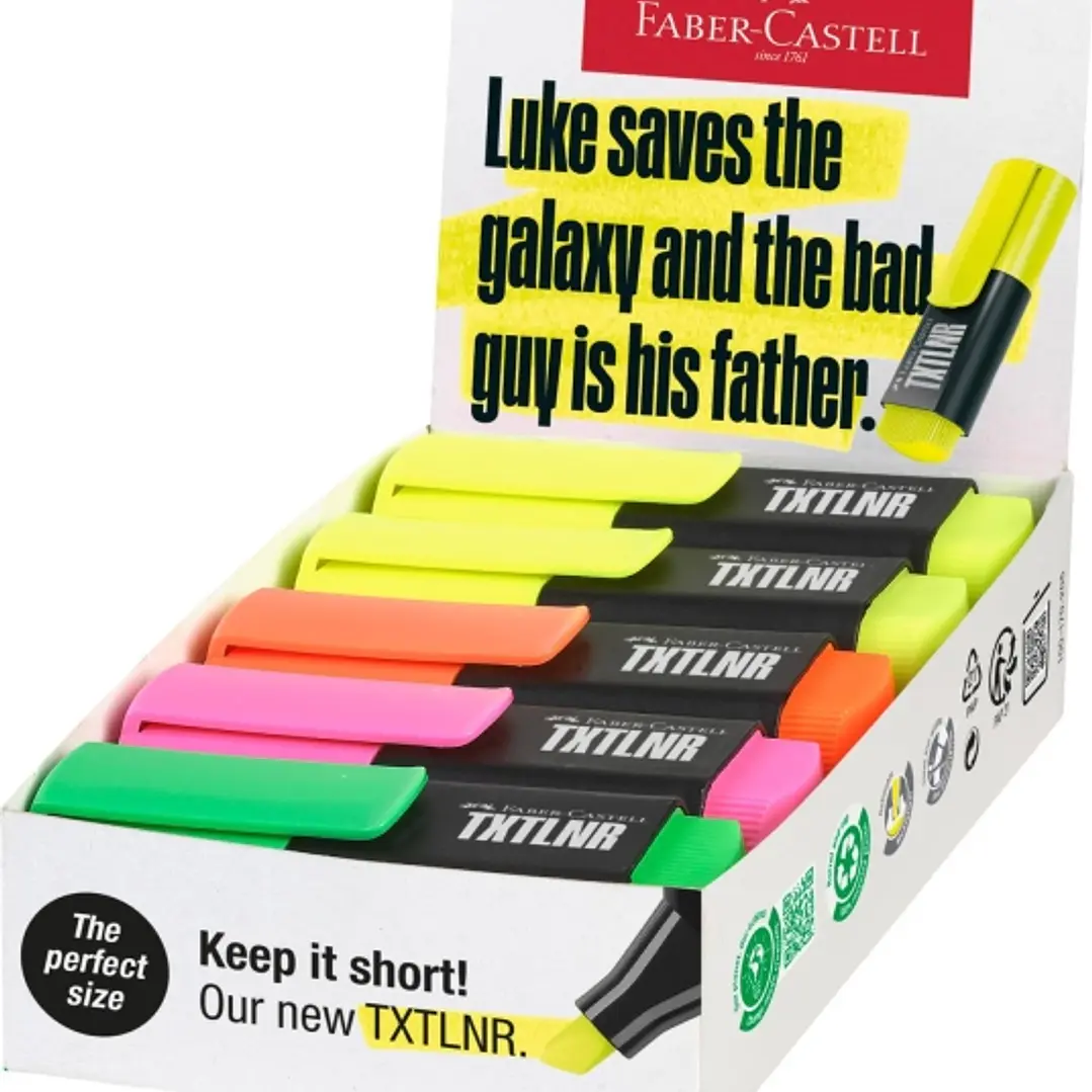 Faber-Castell TXTLNR Caja de 10 Marcadores Fluorescentes - Punta Biselada - Trazo entre 1, 2 y 5 mm - Tinta con Base de Agua - Colores Neon Surtidos 1