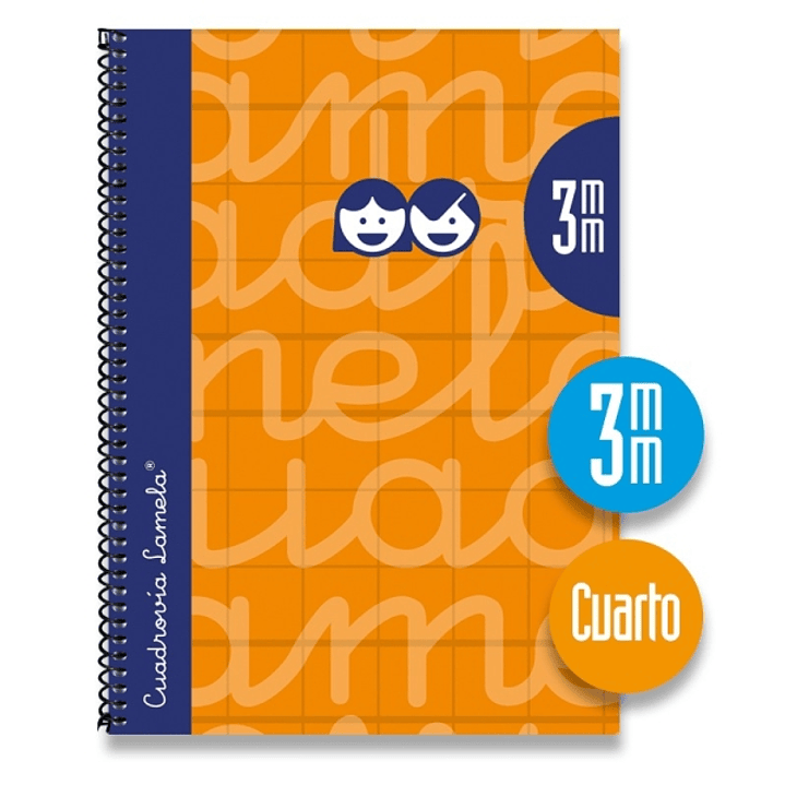 Lamela Cuaderno Espiral con 80 Hojas de 70g/m2 con Margen - Formato Cuarto - Pauta Cuadrovia de 3mm - Cubierta Extra Dura - Papel Offset Blanco Extra  1