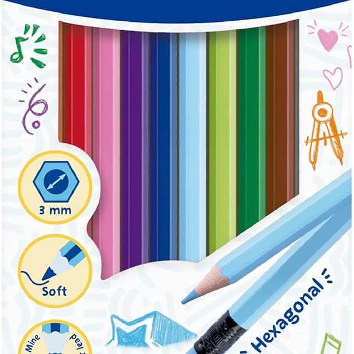 Pelikan Caja de 12 Lapices de Colores Borrables Hexagonales - con Goma - Mina Antirotura - Certificacion FSC 1