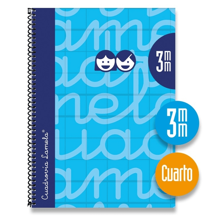 Lamela Cuaderno Espiral con 80 Hojas de 70g/m2 con Margen - Formato Cuarto - Pauta Cuadrovia de 3mm - Cubierta Extra Dura - Papel Offset Blanco Extra  1