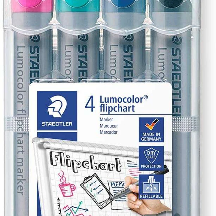 Staedtler Lumocolor Flipchart 356 Pack de 4 Marcadores Permanentes - Tinta Base de Agua - Colores Surtidos 1