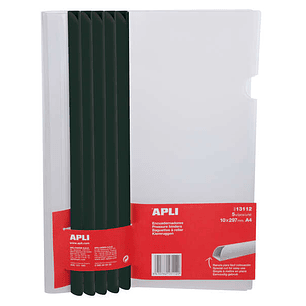 Apli Pack de 5 Encuadernadores Deslizantes 10 x 297mm con Funda Transparente - Ranura para Facil Insercion de Hojas - Capacidad para 100 Hojas - Color