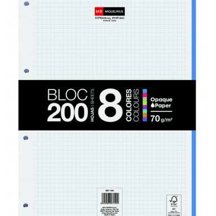 Miquel Rius Bloc8 Bloc Encolado Formato A4 Cuadricula 5x5mm - 200 Hojas de 70gr con 4 Taladros - Base de Carton 1