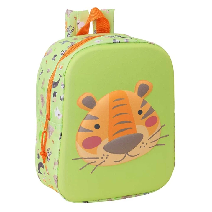Safta Tiger Mochila Guarderia 3D de 6L - Asa de Mano Superior - Asas Regulables y Acolchadas - Cierre de Cremallera - 22x27x10cm - Color Verde Claro 1