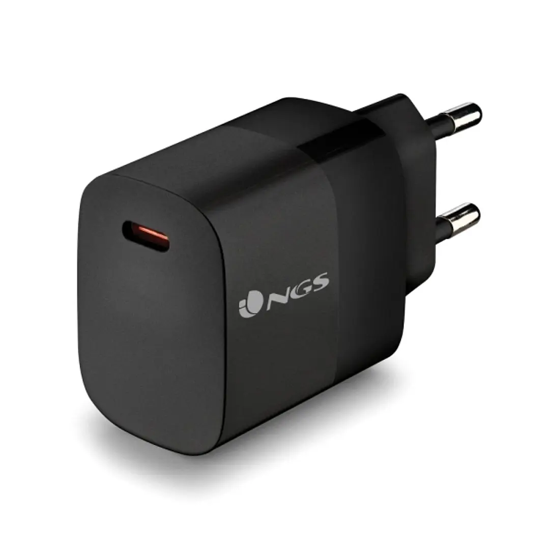 NGS Bud 20W Cargador GaN Universal de Pared 20W Ultrarapido - 1x USB-C PD & PPS - Color Negro 1