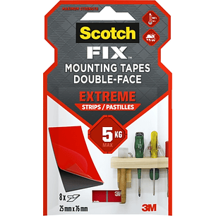 Scotch-Fix Pack de 8 Tiras de Montaje Extremo de Doble Cara - 25x76mm - Color Negro
