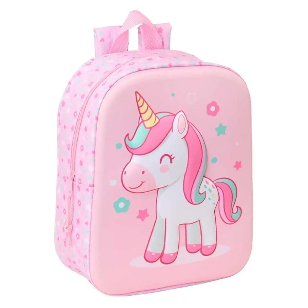 Safta Unicorn Mochila Guarderia 3D de 6L - Asa de Mano Superior - Asas Regulables y Acolchadas - Cierre de Cremallera - 22x27x10cm - Color Rosa Pastel 1