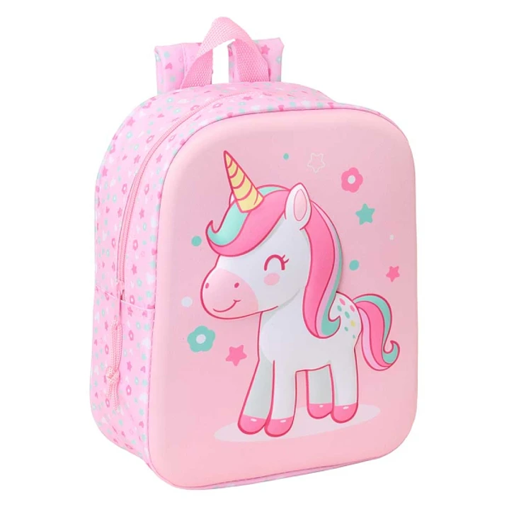 Safta Unicorn Mochila Guarderia 3D de 6L - Asa de Mano Superior - Asas Regulables y Acolchadas - Cierre de Cremallera - 22x27x10cm - Color Rosa Pastel 1
