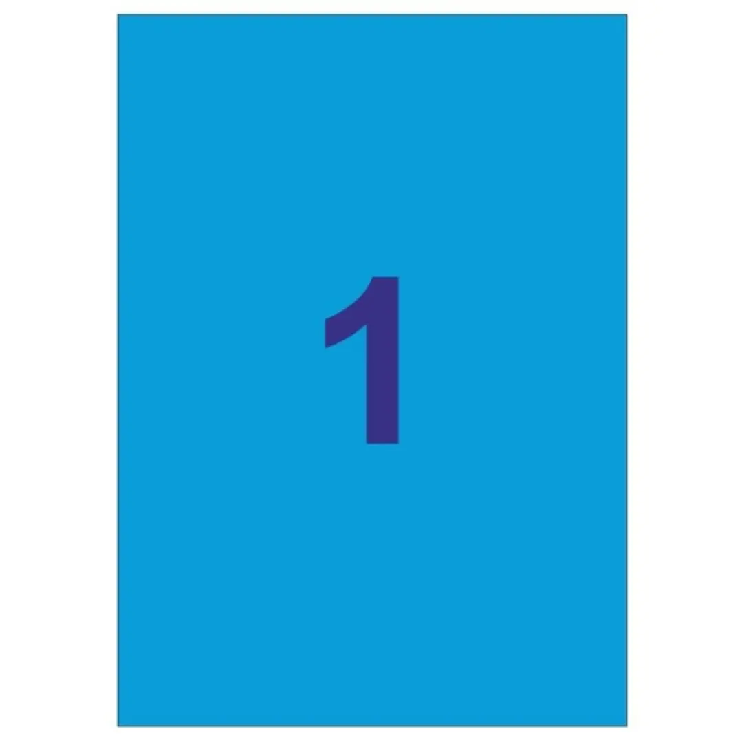 Apli Pack de 20 Etiquetas Rectangulares A4 210x297mm - 20 Hojas por 1 Etiqueta - Adhesivo Permanente - Cantos Rectos - Color Azul 1