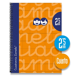Lamela Cuaderno Espiral con 80 Hojas de 70g/m2 con Margen - Formato Cuarto - Pauta Cuadrovia de 2.5mm - Cubierta Extra Dura - Papel Offset Blanco Extr