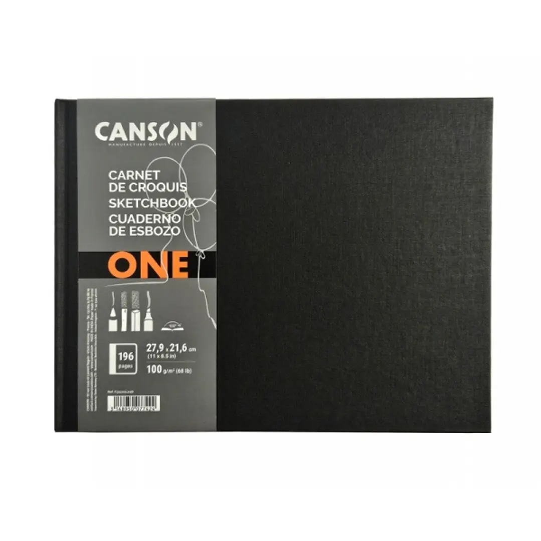 Canson Sketch One Cuaderno Apaisado con 98 Hojas - 27.9x21.6m - 100g - Grano Fino - Color Blanco 1
