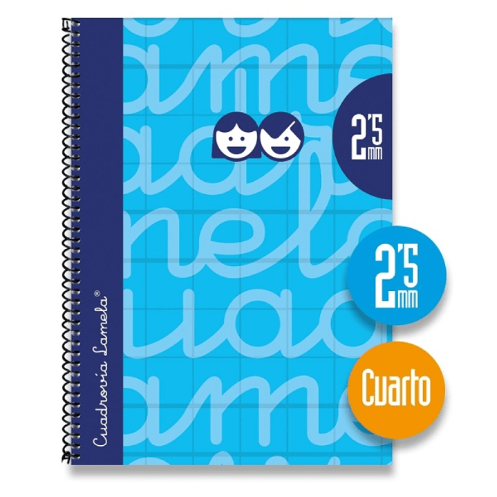 Lamela Cuaderno Espiral con 80 Hojas de 70g/m2 con Margen - Formato Cuarto - Pauta Cuadrovia de 2.5mm - Cubierta Extra Dura - Papel Offset Blanco Extr 1