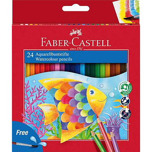 Faber-Castell Classic Colour Acuarelable Pack de 24 Lapices de Colores Hexagonales Acuarelables + Pincel - Resistencia a la Rotura - Colores Surtidos
