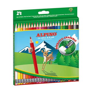 Alpino Pack con 24 Lapices de Colores Hexagonales Borrables - Mina de 3mm - Goma de Borrar del mismo Color - Resistente a la Rotura - Colores Surtidos