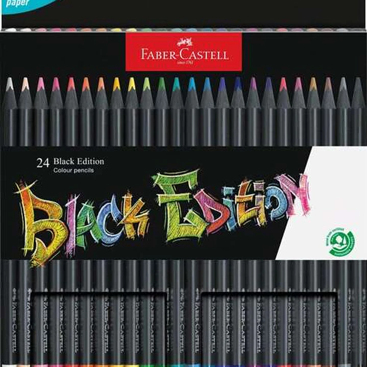 Faber-Castell Black Edition Pack de 24 Lapices de Colores - Mina Supersuave - Madera Negra - Ideales para Dibujo sobre Papel Claro, Oscuro y de Colore 1