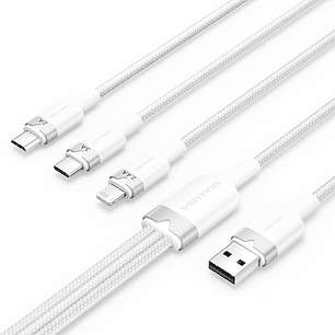 Vention Cable USB-A 2.0 a USB-C, Lightning, Micro-B 3A - 1.5m - Trenzado - Color Blanco