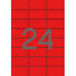 Apli Pack de 480 Etiquetas Rectangulares 70x37mm - 20 Hojas por 24 Etiquetas - Adhesivo Permanente - Cantos Rectos - Color Rojo