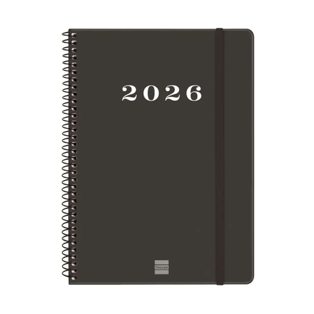 Finocam My Agenda de Espiral - Anual 2026 - Tapa Dura Antirayaduras - Formato E10 - 171x9x212mm - Semana Vista Horizontal - Color Negro 1