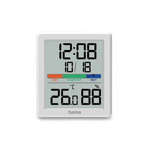 Hama Paros Medidor de Temperatura y Humedad para Interior - Pantalla Digital - Reloj - Precision 1ºC - Indicador de Confort - Permite Colgar en Pared 