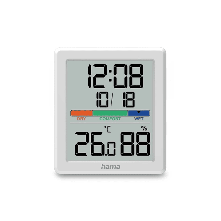 Hama Paros Medidor de Temperatura y Humedad para Interior - Pantalla Digital - Reloj - Precision 1ºC - Indicador de Confort - Permite Colgar en Pared  1