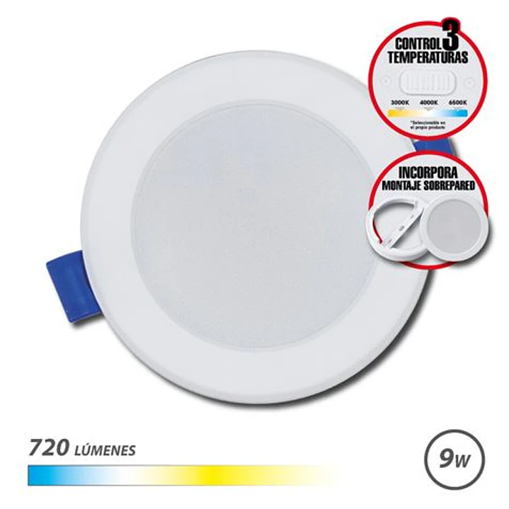 Elbat Downlight Circular 9W - 720Lm - Selector 3 Temperaturas+Sobrepared - Color Blanco 1