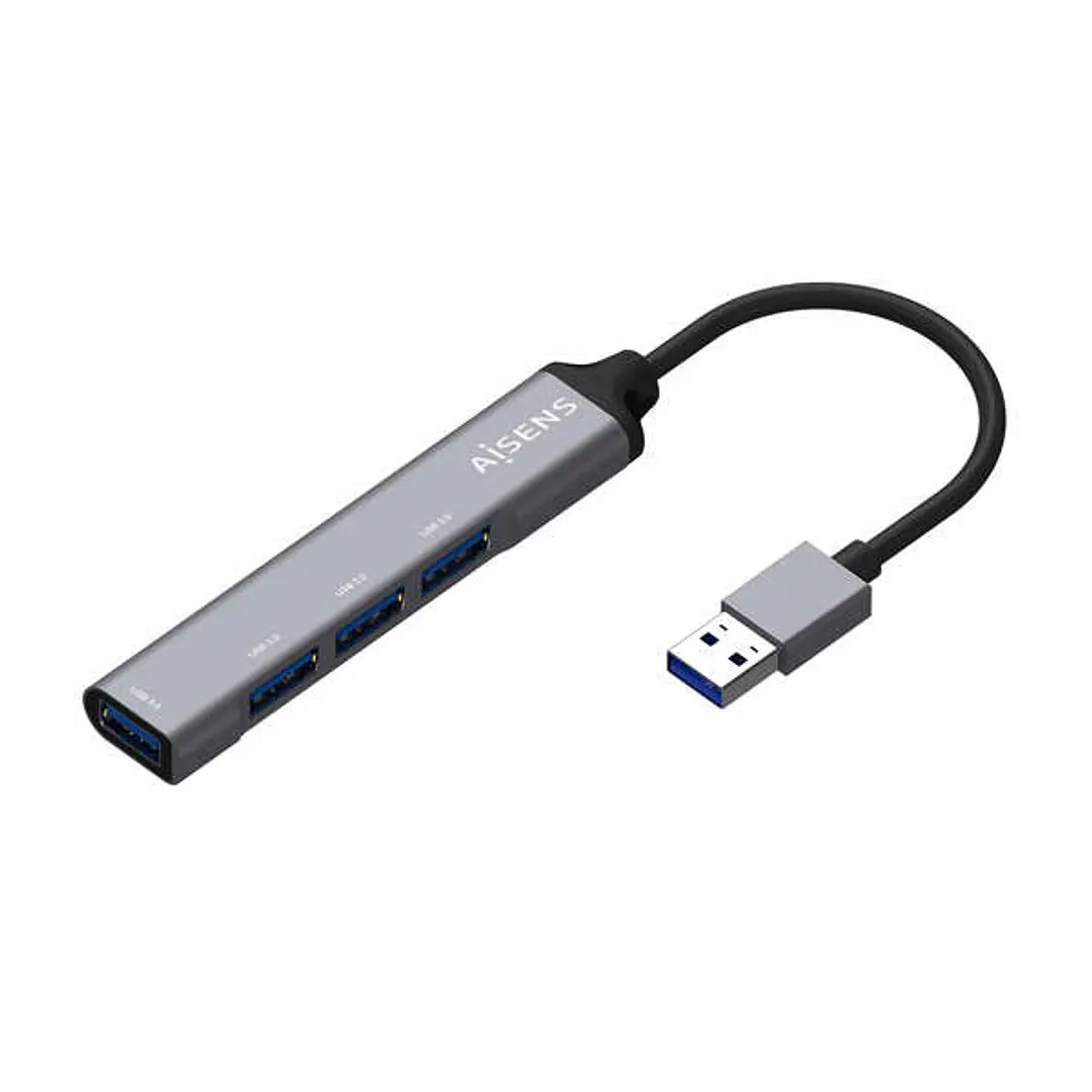 Aisens Hub USB 3.0 Aluminio - Tipo A Macho a 4xTipo A Hembra - 10cm - Color Gris 1