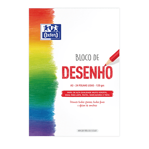 Oxford Dibujo Escolar Bloc Encolado A3 - Tapa Blanda/Contratapa Rigida - 24 Hojas 120gr - Papel Liso