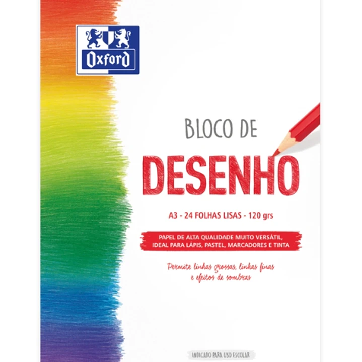 Oxford Dibujo Escolar Bloc Encolado A3 - Tapa Blanda/Contratapa Rigida - 24 Hojas 120gr - Papel Liso 1