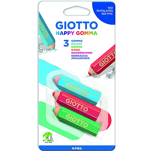 Giotto Happy Goma Pack de 3 Gomas de Borrar - Plastico - Colores Surtidos
