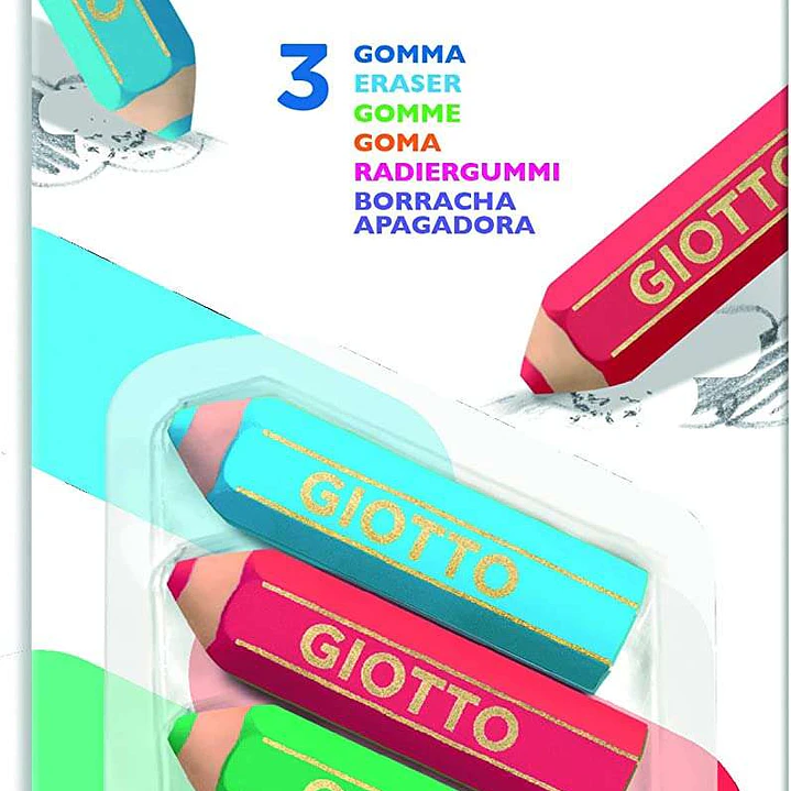 Giotto Happy Goma Pack de 3 Gomas de Borrar - Plastico - Colores Surtidos 1