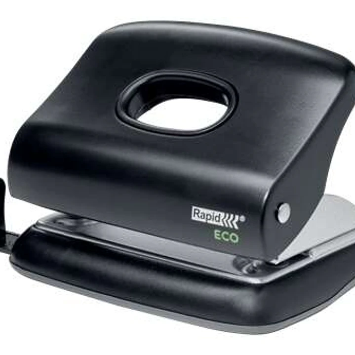 Rapid Eco Taladro Perforador - Perfora hasta 20 Hojas - Facil Vaciado - Punzones 5.5mm - Fabricado con un 74% de Plastico Reciclado Postconsumo - Colo 1