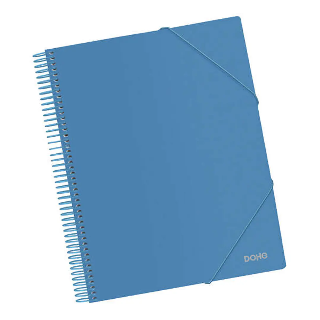 Dohe Carpeta con 20 Fundas Tamaño A4 - Tapa de Polipropileno Opaco 800 Micras - Fundas Transparentes 80 Micras - Espiral de Plastico Color - Gomas Ela 1