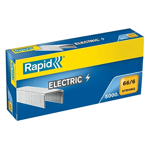 Rapid Strong Caja de 5000 Grapas 66/6 Electric - Para Grapar hasta 20 Hojas - Alambre Reforzado Galvanizado - Patilla de 6mm
