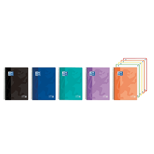 Oxford Europeanbook 4 Cuaderno A5+ Cuadriculado 5x5mm 120 Hojas 90gr - Tapa Superresistente - 4 Bandas de Color - Colores Vivos Surtidos