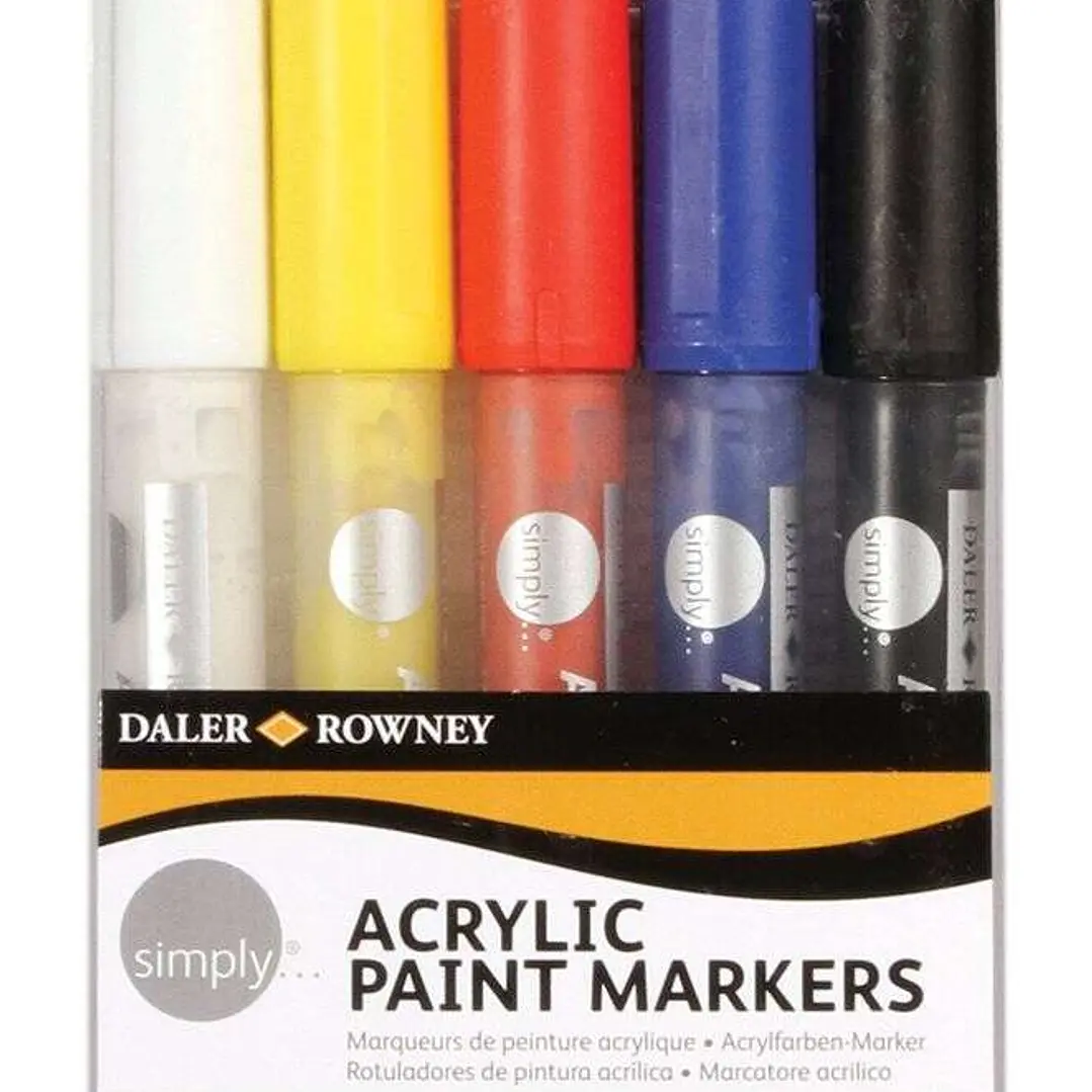 Daler Rowney Simply Pack de 5 Rotuladores Acrilicos - Secado Rapido - Base de Agua - Colores Surtidos 1