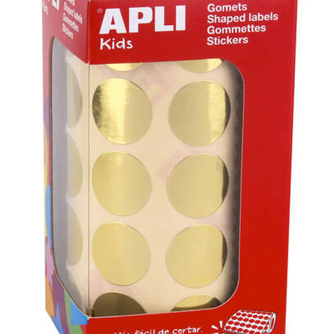 Apli Gomets Redondos Oro Metalizado - Tamaño Ø 20mm - Adhesivo Permanente - 1770 Gomets por Rollo - Ideal para Actividades Creativas y Educativas 1