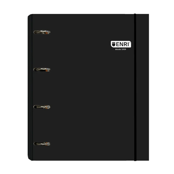 Enri Carpeta de Anillas A4+ con Recambio de 100 Hojas 80gr Cuadricula 5x5 con Bandas de Color - 4 Anillas 35mm - Tapa Extradura Brillante - Color Negr 1