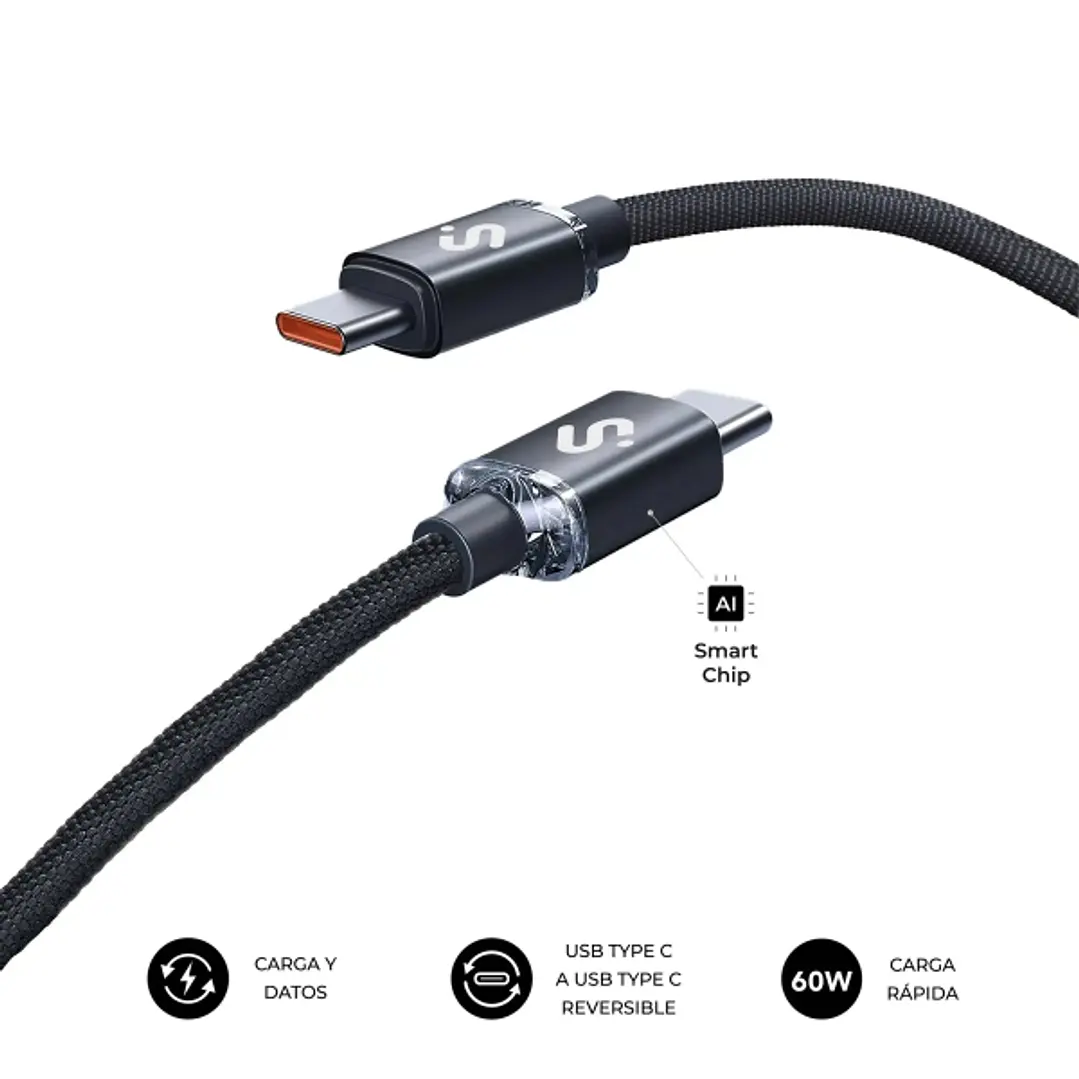 Subblim Cable Optimus USB-C - 60W - Nylon Trenzado - 480Mbps - 2 Metros - Color Negro 1