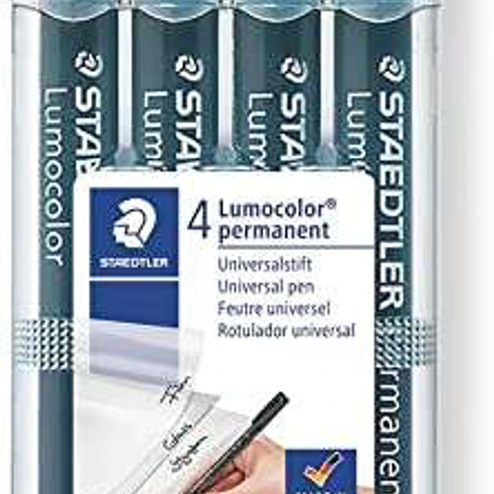 Staedtler Lumocolor 318 Pack de 4 Rotuladores Permanentes - Punta Fina Redonda - Trazo 0.6mm - Capuchon con Clip - Secado Rapido - Colores Surtidos 1