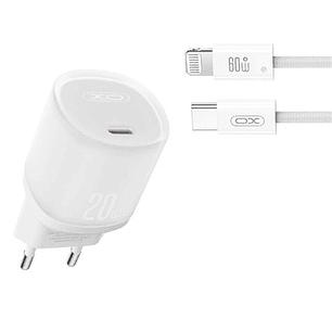 XO L143 Cargador de Corriente 20W - USB-C - PD 3.0 y QC 3.0 - Incluye Cable USB-C a Lightning - Color Blanco